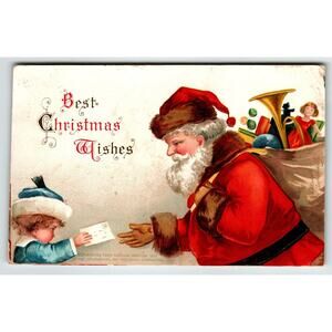 Santa Claus Christmas Postcard Ellen Clapsaddle Saint Nick Boy With Letter 1908